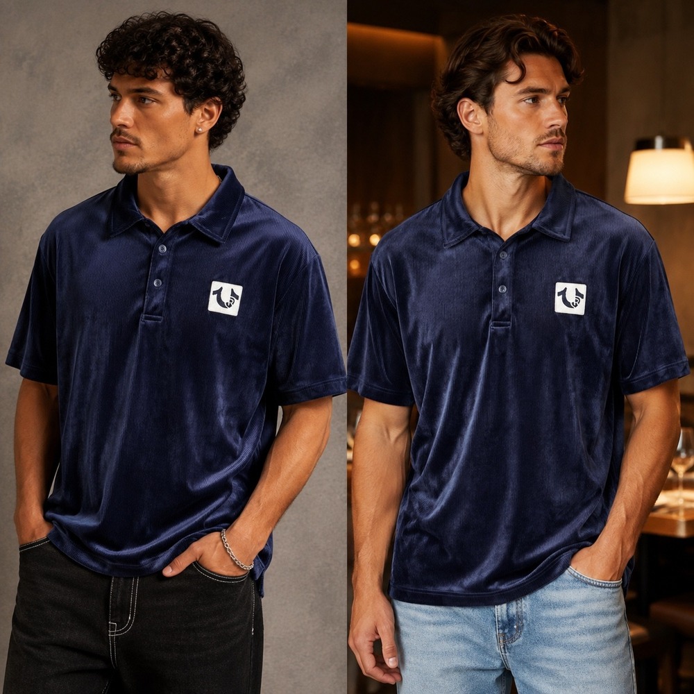 NWT True Religion Men's Eclipse Velour Polo Blue XL Style 109788 Y2K Streetwear